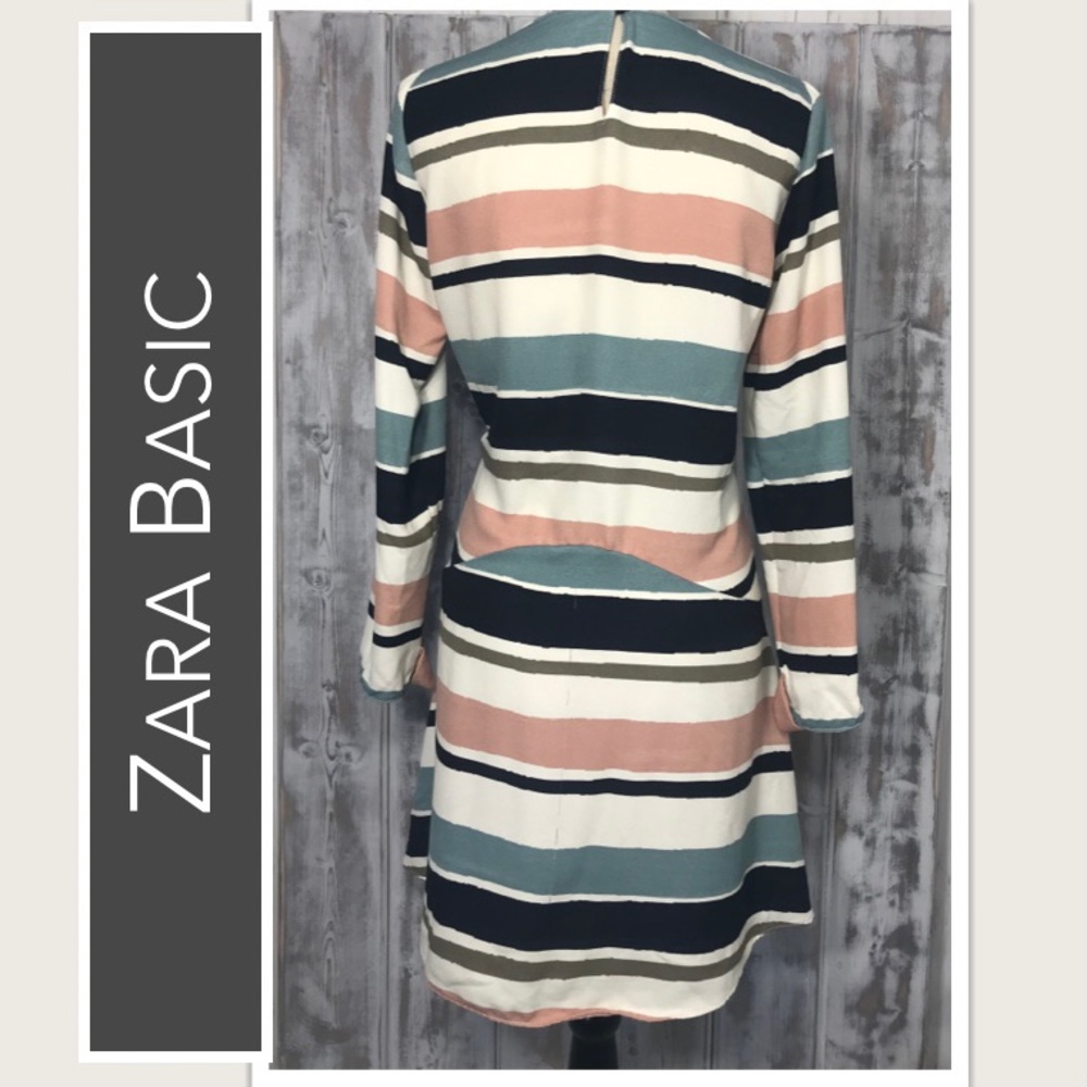 Zara Basic Long Sleeve Striped Flounce Dress Crea… - image 4